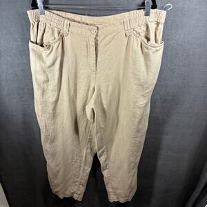 jones ny women linen pants 16 tan coastal beachy pull on vacation